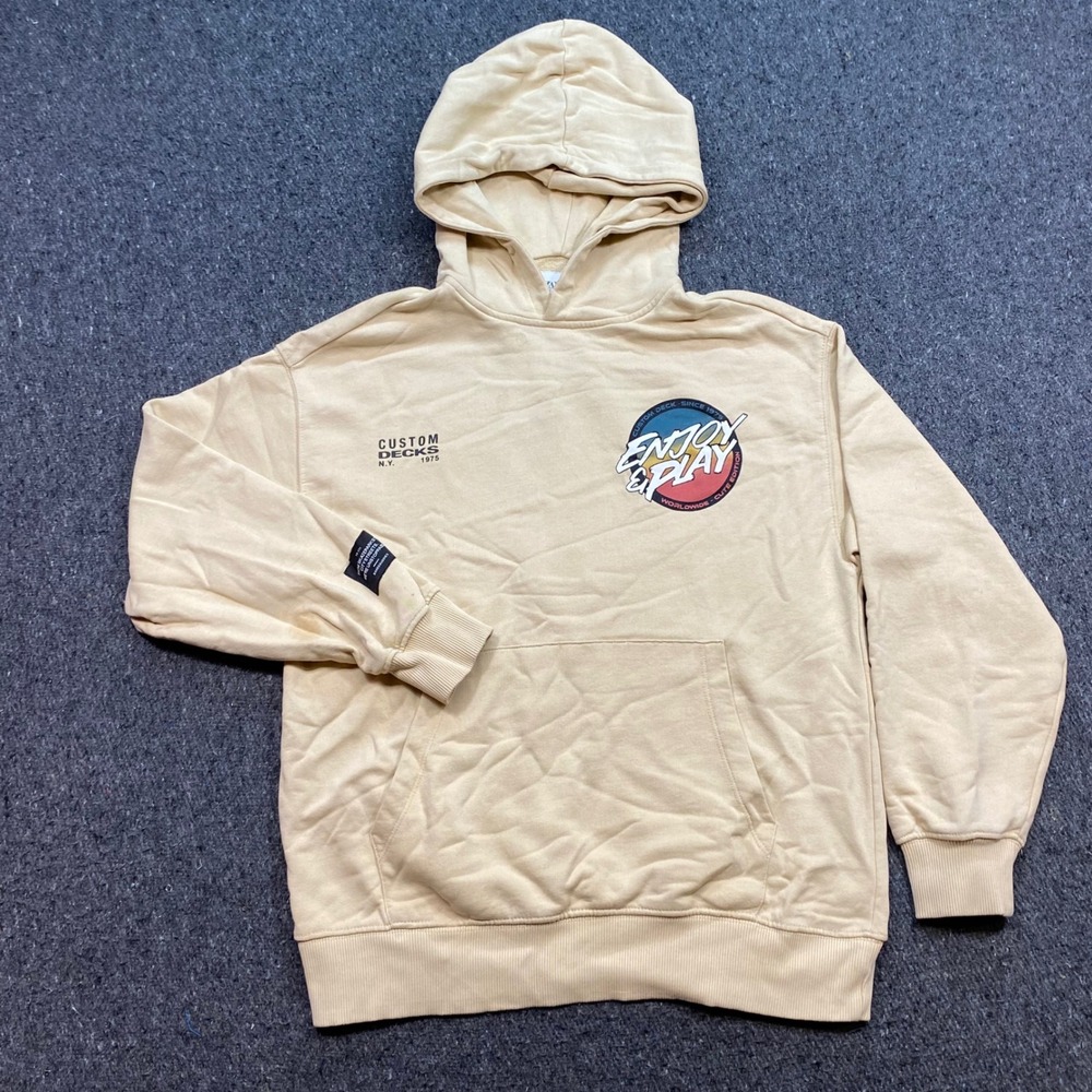 Zara Hoodie Sz 13-14 Boys Tan Skater Enjoy Play Graphic Retro Sweatshirt
